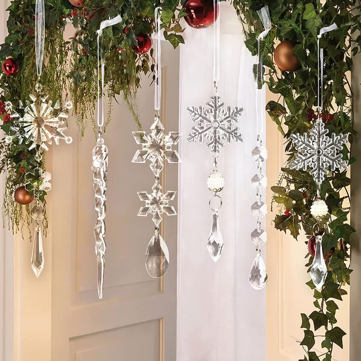 10pcs Christmas Tree Hanging Pendants Acrylic Ice Strip Snow Ceiling Xmas Ornaments New Year Christmas Decoration Home Decor - THESIMPLETECHCOMPANY3.0