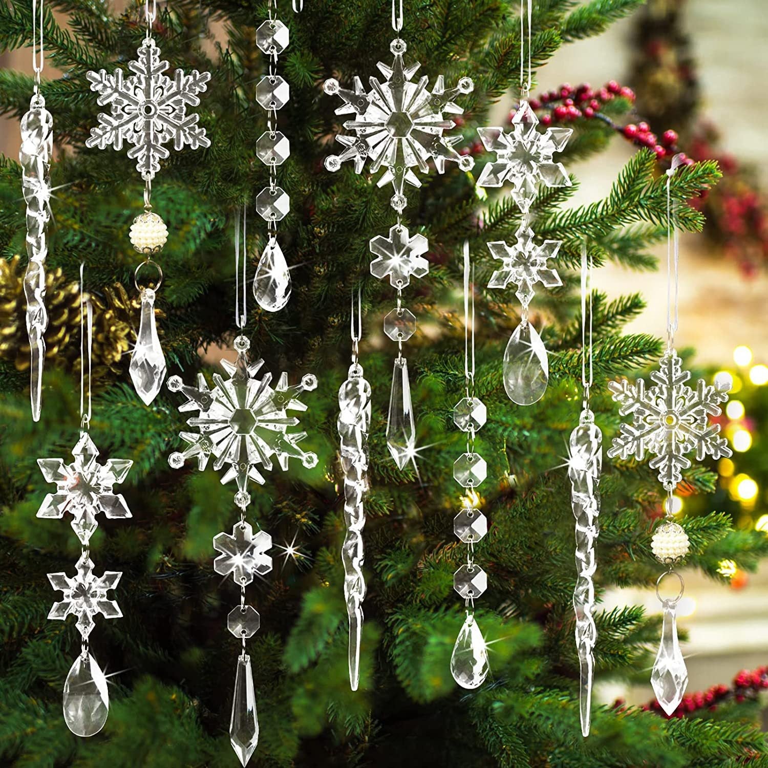 10pcs Christmas Tree Hanging Pendants Acrylic Ice Strip Snow Ceiling Xmas Ornaments New Year Christmas Decoration Home Decor - THESIMPLETECHCOMPANY3.0