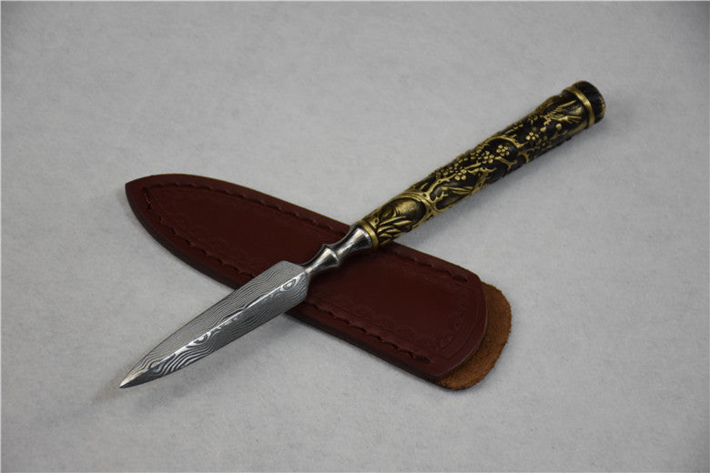 01648 Longquan Copper Handle Stainless Steel Tea Knife Plum