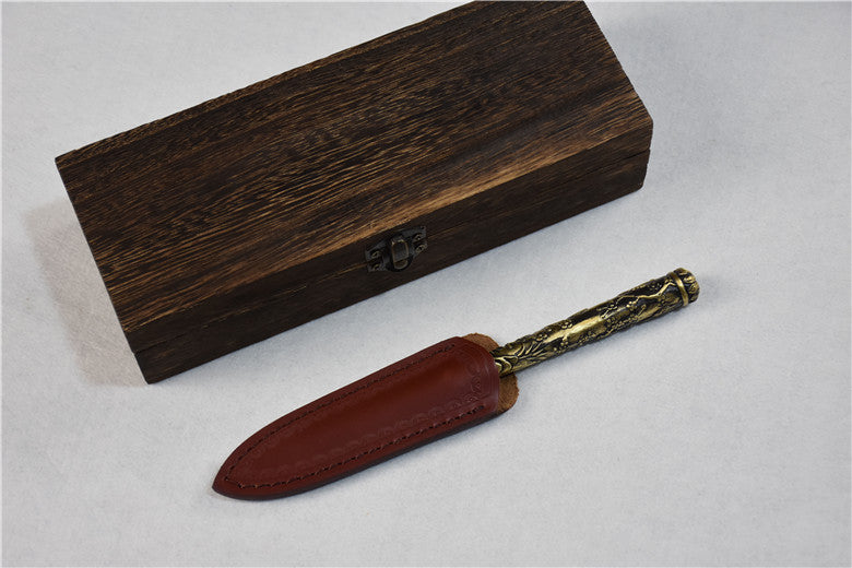 01648 Longquan Copper Handle Stainless Steel Tea Knife Plum