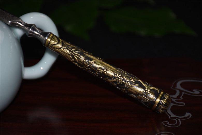 01648 Longquan Copper Handle Stainless Steel Tea Knife Plum