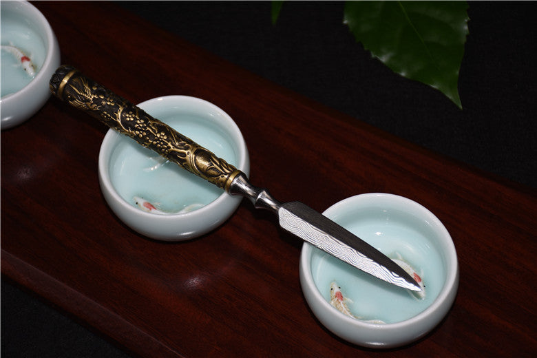 01648 Longquan Copper Handle Stainless Steel Tea Knife Plum