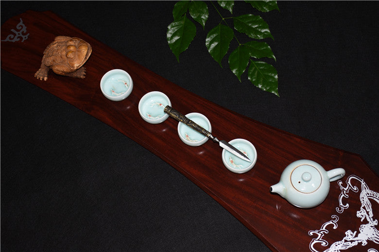 01647 Longquan Copper Handle Stainless Steel Tea Knife Bamboo