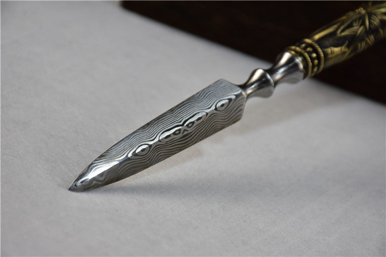 01647 Longquan Copper Handle Stainless Steel Tea Knife Bamboo