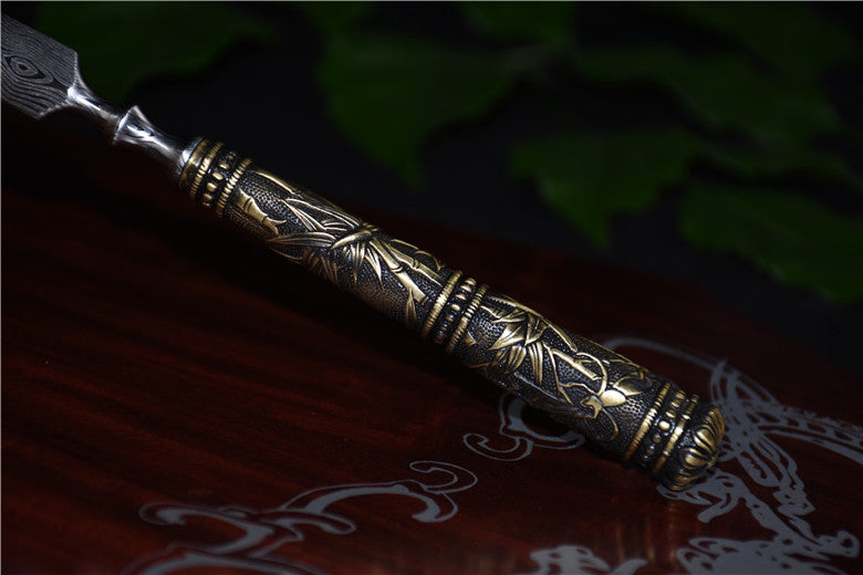 01647 Longquan Copper Handle Stainless Steel Tea Knife Bamboo